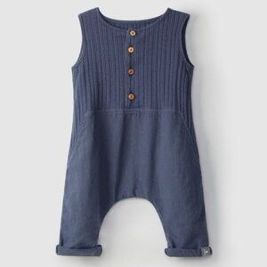 Snug Organic Cotton Linen Sleeveless Romper Indigo Navy Ribbed Sustainable 6M